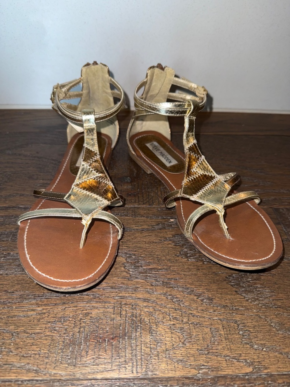 Steve Madden Gold Metallic Gladiator Sandals Snakeskin Strappy Size 6.5